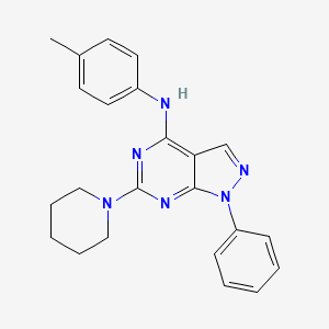 molecular formula C23H24N6 B2489788 (4-Methylphenyl)(1-phenyl-6-piperidylpyrazolo[4,5-e]pyrimidin-4-yl)amine CAS No. 946321-05-7