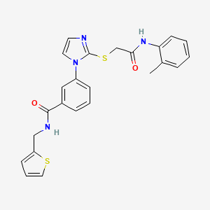 molecular formula C24H22N4O2S2 B2489791 3-(2-((2-oxo-2-(o-tolylamino)ethyl)thio)-1H-imidazol-1-yl)-N-(thiophen-2-ylmethyl)benzamide CAS No. 1115403-46-7