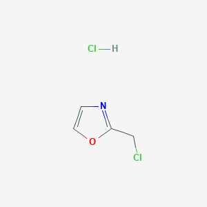 molecular formula C4H5Cl2NO B2489819 2-(Chloromethyl)-1,3-oxazole;hydrochloride CAS No. 2580223-74-9