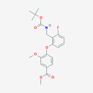molecular formula C21H24FNO6 B2489824 甲基-4-(2-{[(叔丁氧羰基)氨基]甲基}-3-氟苯氧基)-3-甲氧基苯甲酸酯 CAS No. 2279122-29-9