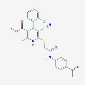 molecular formula C25H22ClN3O4S B2489849 Methyl 6-[2-(4-acetylanilino)-2-oxoethyl]sulfanyl-4-(2-chlorophenyl)-5-cyano-2-methyl-1,4-dihydropyridine-3-carboxylate CAS No. 370849-33-5