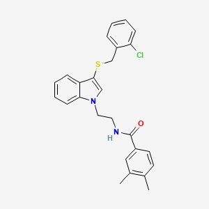 molecular formula C26H25ClN2OS B2489858 N-(2-(3-((2-chlorobenzyl)thio)-1H-indol-1-yl)ethyl)-3,4-dimethylbenzamide CAS No. 532974-71-3