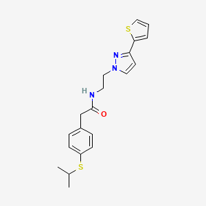 molecular formula C20H23N3OS2 B2489868 2-(4-(isopropylthio)phenyl)-N-(2-(3-(thiophen-2-yl)-1H-pyrazol-1-yl)ethyl)acetamide CAS No. 1797717-75-9