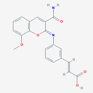 molecular formula C20H16N2O5 B2489917 (E)-3-[3-[(3-carbamoyl-8-methoxychromen-2-ylidene)amino]phenyl]prop-2-enoic acid CAS No. 330157-63-6