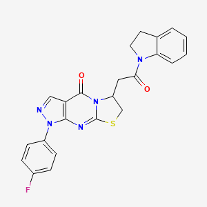 molecular formula C23H18FN5O2S B2489936 1-(4-fluorophenyl)-6-(2-(indolin-1-yl)-2-oxoethyl)-6,7-dihydropyrazolo[3,4-d]thiazolo[3,2-a]pyrimidin-4(1H)-one CAS No. 941994-38-3