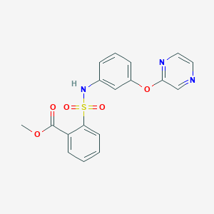 molecular formula C18H15N3O5S B2489938 Methyl 2-{[3-(2-pyrazinyloxy)anilino]sulfonyl}benzenecarboxylate CAS No. 866157-05-3