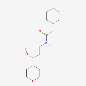 molecular formula C16H29NO3 B2489939 2-cyclohexyl-N-(3-hydroxy-3-(tetrahydro-2H-pyran-4-yl)propyl)acetamide CAS No. 2034240-53-2