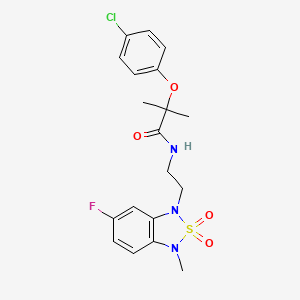 molecular formula C19H21ClFN3O4S B2489946 2-(4-chlorophenoxy)-N-(2-(6-fluoro-3-methyl-2,2-dioxidobenzo[c][1,2,5]thiadiazol-1(3H)-yl)ethyl)-2-methylpropanamide CAS No. 2034335-18-5