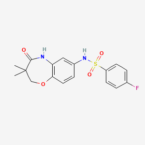 molecular formula C17H17FN2O4S B2489953 N-(3,3-二甲基-4-氧代-2,3,4,5-四氢苯并[b][1,4]噁唑-7-基)-4-氟苯磺酰胺 CAS No. 922004-56-6