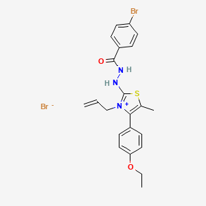 molecular formula C22H23Br2N3O2S B2489964 2-[(4-Bromophenyl)hydrazido]-4-(4-ethoxyphenyl)-5-methyl-3-(prop-2-en-1-yl)-1,3-thiazol-3-ium bromide CAS No. 1058724-07-4