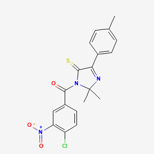 molecular formula C19H16ClN3O3S B2489987 (4-chloro-3-nitrophenyl)(2,2-dimethyl-5-thioxo-4-(p-tolyl)-2,5-dihydro-1H-imidazol-1-yl)methanone CAS No. 899782-14-0