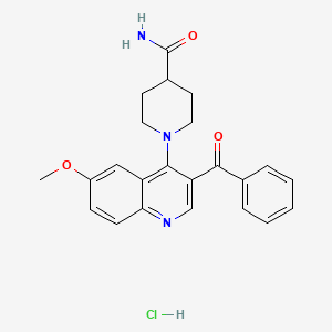 molecular formula C23H24ClN3O3 B2489991 1-(3-Benzoyl-6-methoxyquinolin-4-yl)piperidine-4-carboxamide hydrochloride CAS No. 1216435-48-1