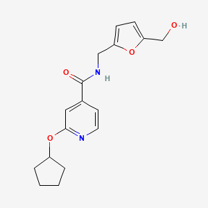 molecular formula C17H20N2O4 B2490010 2-(cyclopentyloxy)-N-((5-(hydroxymethyl)furan-2-yl)methyl)isonicotinamide CAS No. 2034493-16-6