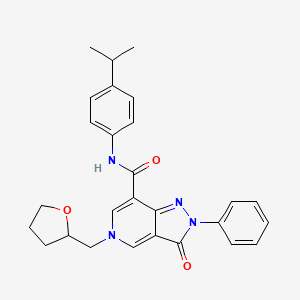 molecular formula C27H28N4O3 B2490014 N-(4-isopropylphenyl)-3-oxo-2-phenyl-5-((tetrahydrofuran-2-yl)methyl)-3,5-dihydro-2H-pyrazolo[4,3-c]pyridine-7-carboxamide CAS No. 923250-78-6