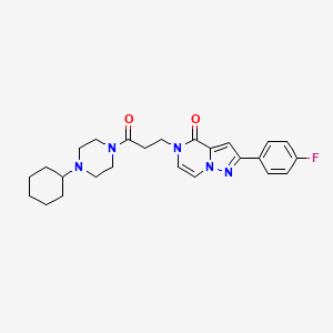 molecular formula C25H30FN5O2 B2490017 5-[3-(4-cyclohexylpiperazin-1-yl)-3-oxopropyl]-2-(4-fluorophenyl)pyrazolo[1,5-a]pyrazin-4(5H)-one CAS No. 1326840-30-5