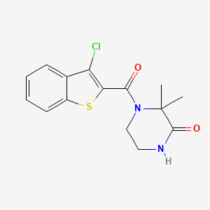 molecular formula C15H15ClN2O2S B2490033 4-(3-氯苯并[b]噻吩-2-羰基)-3,3-二甲基哌嗪-2-酮 CAS No. 941994-62-3