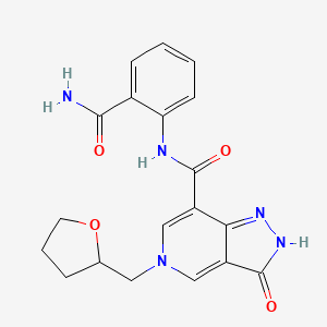 molecular formula C19H19N5O4 B2490038 N-(2-carbamoylphenyl)-3-oxo-5-((tetrahydrofuran-2-yl)methyl)-3,5-dihydro-2H-pyrazolo[4,3-c]pyridine-7-carboxamide CAS No. 1206998-97-1