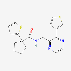 molecular formula C19H19N3OS2 B2490074 1-(thiophen-2-yl)-N-((3-(thiophen-3-yl)pyrazin-2-yl)methyl)cyclopentanecarboxamide CAS No. 2034392-28-2