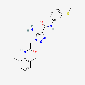 molecular formula C21H24N6O2S B2490077 5-amino-N-[3-(methylsulfanyl)phenyl]-1-{[(2,4,6-trimethylphenyl)carbamoyl]methyl}-1H-1,2,3-triazole-4-carboxamide CAS No. 2097915-65-4