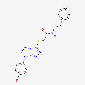 molecular formula C20H20FN5OS B2490087 2-((7-(4-fluorophenyl)-6,7-dihydro-5H-imidazo[2,1-c][1,2,4]triazol-3-yl)thio)-N-phenethylacetamide CAS No. 921578-52-1