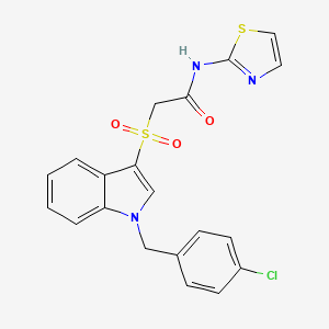 molecular formula C20H16ClN3O3S2 B2490090 2-((1-(4-氯苄基)-1H-吲哚-3-基)磺酰)-N-(噻唑-2-基)乙酰胺 CAS No. 850933-08-3