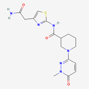 molecular formula C16H20N6O3S B2490091 N-(4-(2-amino-2-oxoethyl)thiazol-2-yl)-1-(1-methyl-6-oxo-1,6-dihydropyridazin-3-yl)piperidine-3-carboxamide CAS No. 1396850-81-9