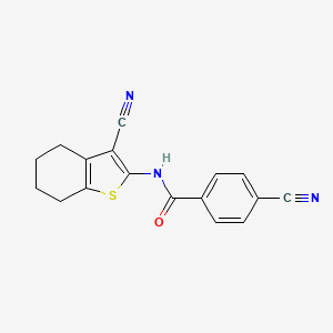 molecular formula C17H13N3OS B2490110 4-cyano-N-(3-cyano-4,5,6,7-tetrahydrobenzo[b]thiophen-2-yl)benzamide CAS No. 313262-38-3