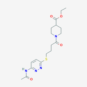 molecular formula C18H26N4O4S B2490116 Ethyl 1-(4-((6-acetamidopyridazin-3-yl)thio)butanoyl)piperidine-4-carboxylate CAS No. 1105247-34-4