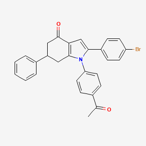 molecular formula C28H22BrNO2 B2490126 1-(4-Acetylphenyl)-2-(4-bromophenyl)-6-phenyl-5,6,7-trihydroindol-4-one CAS No. 1023511-37-6