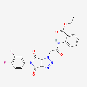 molecular formula C21H17F2N5O5 B2490139 ethyl 2-({[5-(3,4-difluorophenyl)-4,6-dioxo-4,5,6,6a-tetrahydropyrrolo[3,4-d][1,2,3]triazol-1(3aH)-yl]acetyl}amino)benzoate CAS No. 1052608-03-3