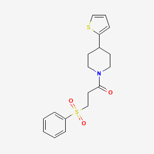 molecular formula C18H21NO3S2 B2490143 3-(Phenylsulfonyl)-1-(4-(thiophen-2-yl)piperidin-1-yl)propan-1-one CAS No. 1396749-46-4