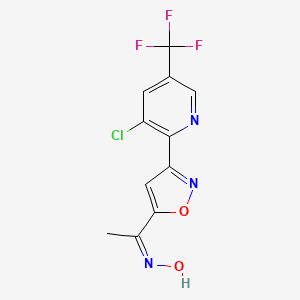 molecular formula C11H7ClF3N3O2 B2490146 1-{3-[3-Chloro-5-(trifluoromethyl)-2-pyridinyl]-5-isoxazolyl}-1-ethanone oxime CAS No. 477873-00-0