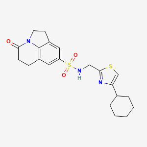 molecular formula C21H25N3O3S2 B2490157 N-((4-cyclohexylthiazol-2-yl)methyl)-4-oxo-2,4,5,6-tetrahydro-1H-pyrrolo[3,2,1-ij]quinoline-8-sulfonamide CAS No. 2034335-96-9