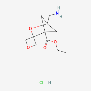 molecular formula C11H18ClNO4 B2490168 Ethyl 1-(aminomethyl)spiro[2-oxabicyclo[2.1.1]hexane-3,3'-oxetane]-4-carboxylate;hydrochloride CAS No. 2490400-46-7