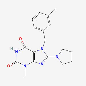 molecular formula C18H21N5O2 B2490177 3-甲基-7-(3-甲基苯甲基)-8-(吡咯烷-1-基)-1H-嘌呤-2,6(3H,7H)-二酮 CAS No. 361174-73-4