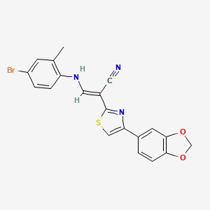 molecular formula C20H14BrN3O2S B2490179 (E)-2-(4-(苯并[d][1,3]二氧杂环戊-5-基)噻唑-2-基)-3-((4-溴-2-甲基苯基)氨基)丙烯腈 CAS No. 683257-69-4