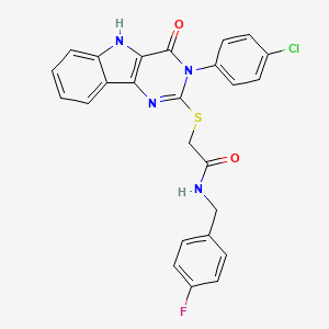 molecular formula C25H18ClFN4O2S B2490180 2-((3-(4-chlorophenyl)-4-oxo-4,5-dihydro-3H-pyrimido[5,4-b]indol-2-yl)thio)-N-(4-fluorobenzyl)acetamide CAS No. 536715-19-2