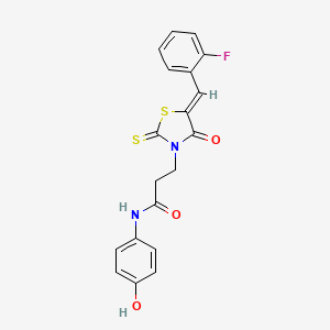 molecular formula C19H15FN2O3S2 B2490185 3-[(5Z)-5-[(2-氟苯基)甲基亚甲基]-4-氧代-2-硫代-1,3-噻唑烷-3-基]-N-(4-羟基苯基)丙酰胺 CAS No. 477488-16-7