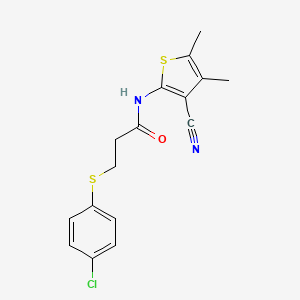 molecular formula C16H15ClN2OS2 B2490186 3-(4-chlorophenyl)sulfanyl-N-(3-cyano-4,5-dimethylthiophen-2-yl)propanamide CAS No. 896306-74-4