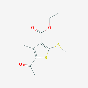 molecular formula C11H14O3S2 B2490187 Ethyl 5-acetyl-4-methyl-2-(methylsulfanyl)-3-thiophenecarboxylate CAS No. 555154-34-2