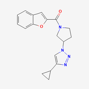 molecular formula C18H18N4O2 B2490189 benzofuran-2-yl(3-(4-cyclopropyl-1H-1,2,3-triazol-1-yl)pyrrolidin-1-yl)methanone CAS No. 2034302-28-6