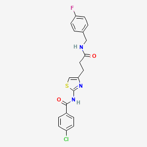 molecular formula C20H17ClFN3O2S B2490212 4-chloro-N-(4-(3-((4-fluorobenzyl)amino)-3-oxopropyl)thiazol-2-yl)benzamide CAS No. 1021227-69-9