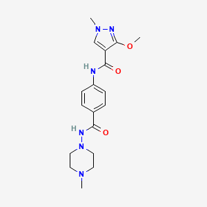molecular formula C18H24N6O3 B2490214 3-methoxy-1-methyl-N-(4-((4-methylpiperazin-1-yl)carbamoyl)phenyl)-1H-pyrazole-4-carboxamide CAS No. 1226440-80-7