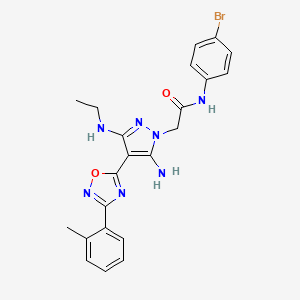molecular formula C22H22BrN7O2 B2490226 2-(5-amino-3-(ethylamino)-4-(3-(o-tolyl)-1,2,4-oxadiazol-5-yl)-1H-pyrazol-1-yl)-N-(4-bromophenyl)acetamide CAS No. 1171054-95-7