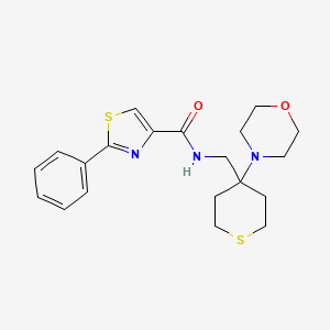 molecular formula C20H25N3O2S2 B2490232 N-[(4-Morpholin-4-ylthian-4-yl)methyl]-2-phenyl-1,3-thiazole-4-carboxamide CAS No. 2380068-27-7