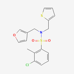 molecular formula C17H16ClNO3S2 B2490233 3-chloro-N-(furan-3-ylmethyl)-2-methyl-N-(thiophen-2-ylmethyl)benzenesulfonamide CAS No. 1421458-30-1