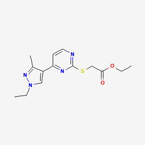 molecular formula C14H18N4O2S B2490258 Ethyl 2-((4-(1-ethyl-3-methyl-1H-pyrazol-4-yl)pyrimidin-2-yl)thio)acetate CAS No. 1006340-77-7