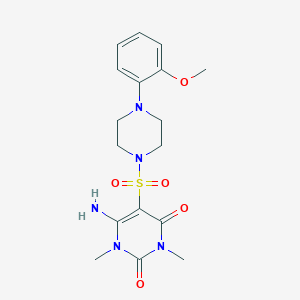 molecular formula C17H23N5O5S B2490267 6-氨基-5-((4-(2-甲氧基苯基)哌嗪-1-基)磺酰基)-1,3-二甲基嘧啶-2,4(1H,3H)-二酮 CAS No. 893378-28-4