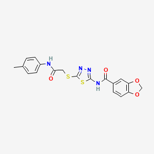 molecular formula C19H16N4O4S2 B2490268 N-(5-((2-oxo-2-(p-tolylamino)ethyl)thio)-1,3,4-thiadiazol-2-yl)benzo[d][1,3]dioxole-5-carboxamide CAS No. 477212-60-5