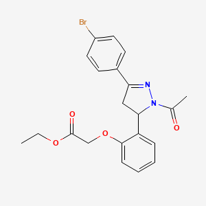molecular formula C21H21BrN2O4 B2490272 乙酸2-[2-[2-乙酰-5-(4-溴苯基)-3,4-二氢吡唑-3-基]苯氧基]酯 CAS No. 868212-15-1